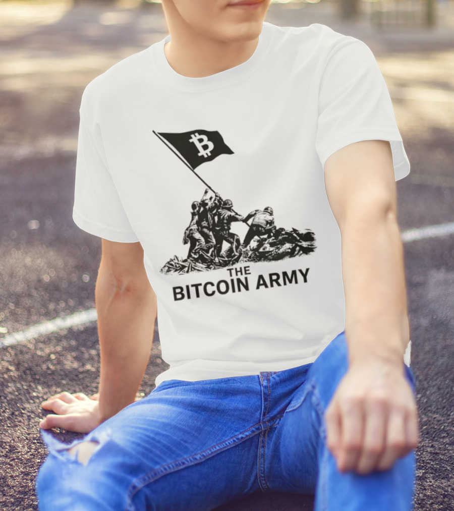 Bitcoin Army Raising The Flag Cryptocurrency Image Iwo Jima T-Shirt