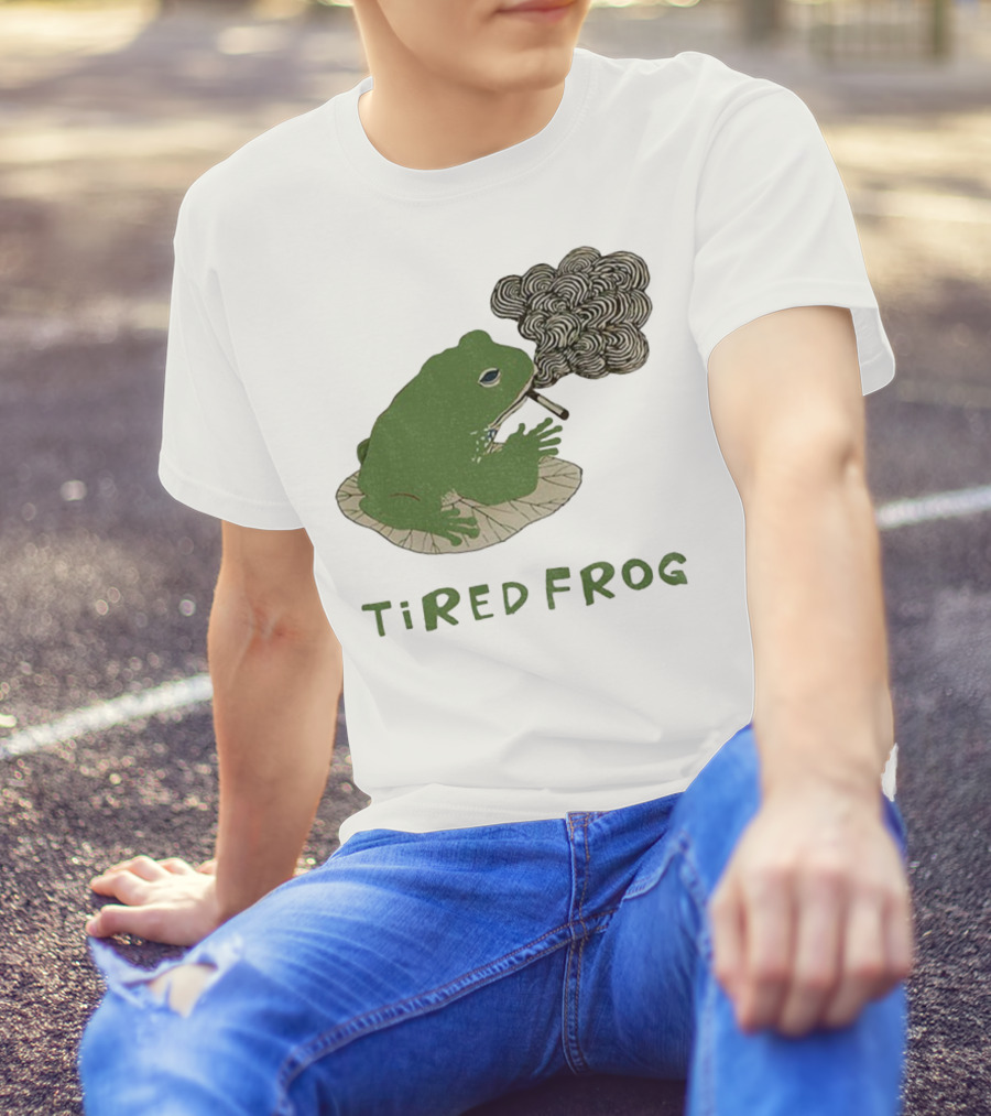 Tired Frog Smoking Meme Japanese Style Smoking Frog T-Shirt