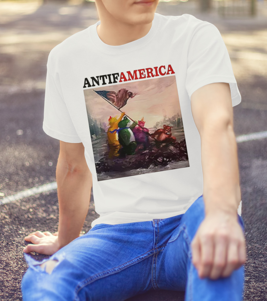 Antifamerica Portland Frog Parody Of Iconic Historical Scene With Bold Characters And Flag T-Shirt