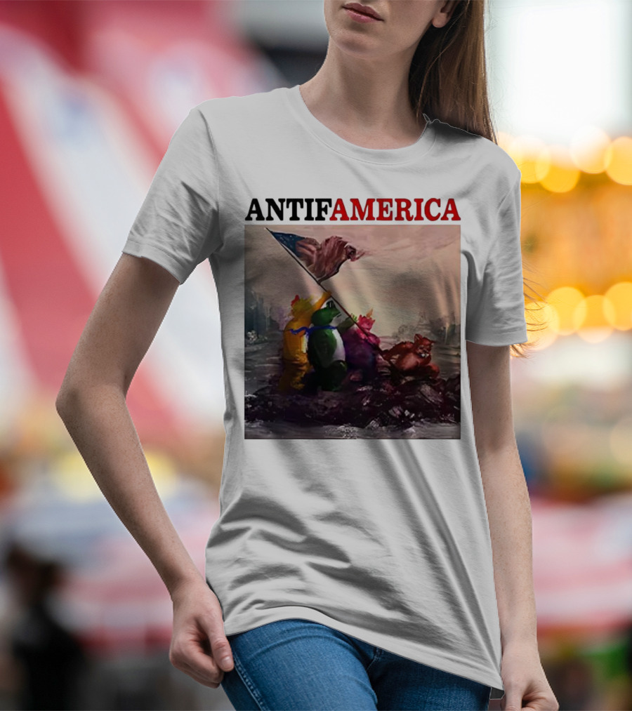 Antifamerica Portland Frog Parody Of Iconic Historical Scene With Bold Characters And Flag T-Shirt