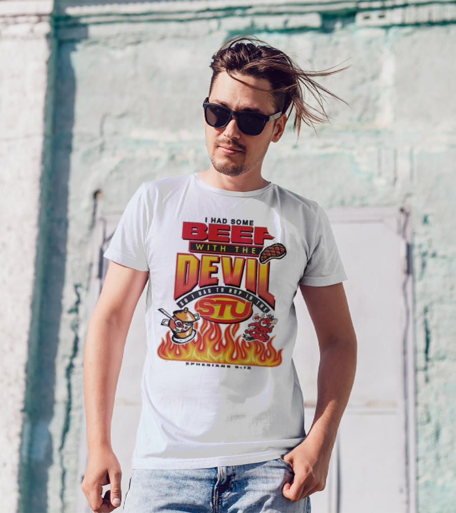 Mike Teezy Beef With The Devil STU Fire Text Graphics T-Shirt