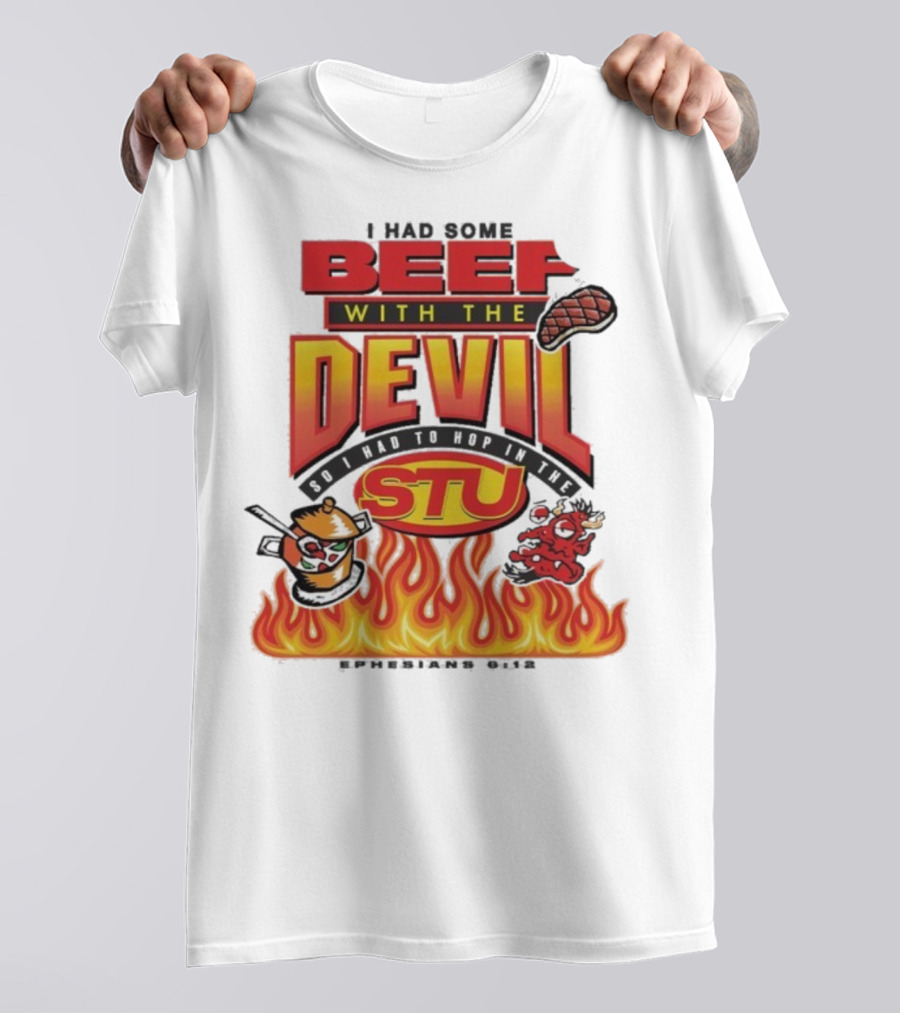 Mike Teezy Beef With The Devil STU Fire Text Graphics T-Shirt
