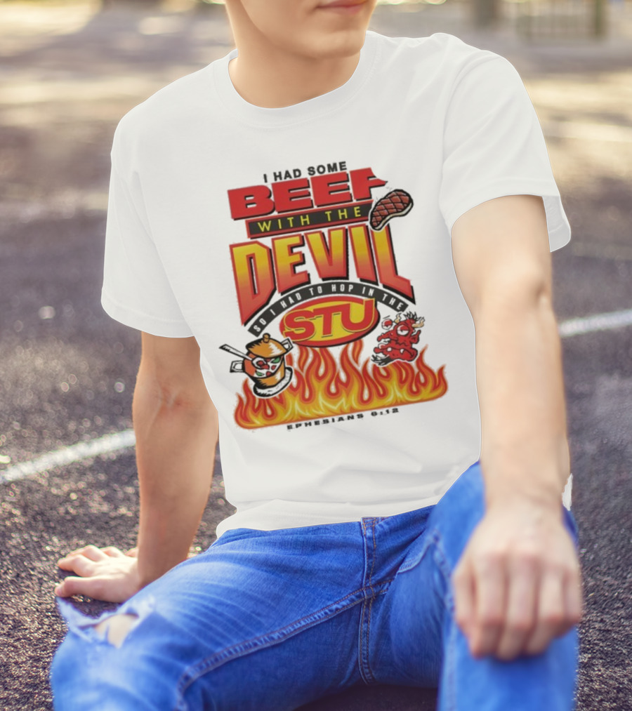 Mike Teezy Beef With The Devil STU Fire Text Graphics T-Shirt