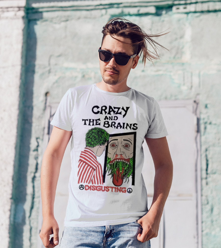 Crazy And The Brains Disgusting Peace Comic Style Face And Green Hair T-Shirt