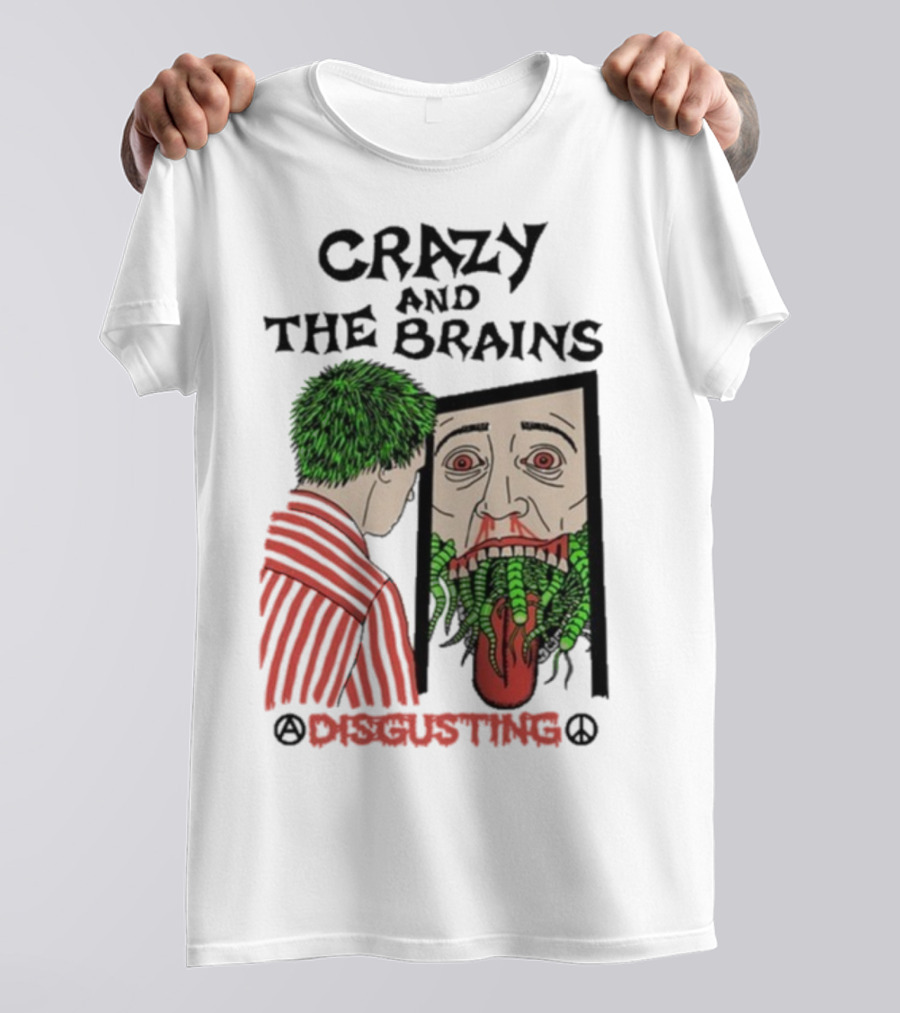 Crazy And The Brains Disgusting Peace Comic Style Face And Green Hair T-Shirt