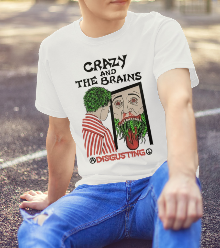 Crazy And The Brains Disgusting Peace Comic Style Face And Green Hair T-Shirt