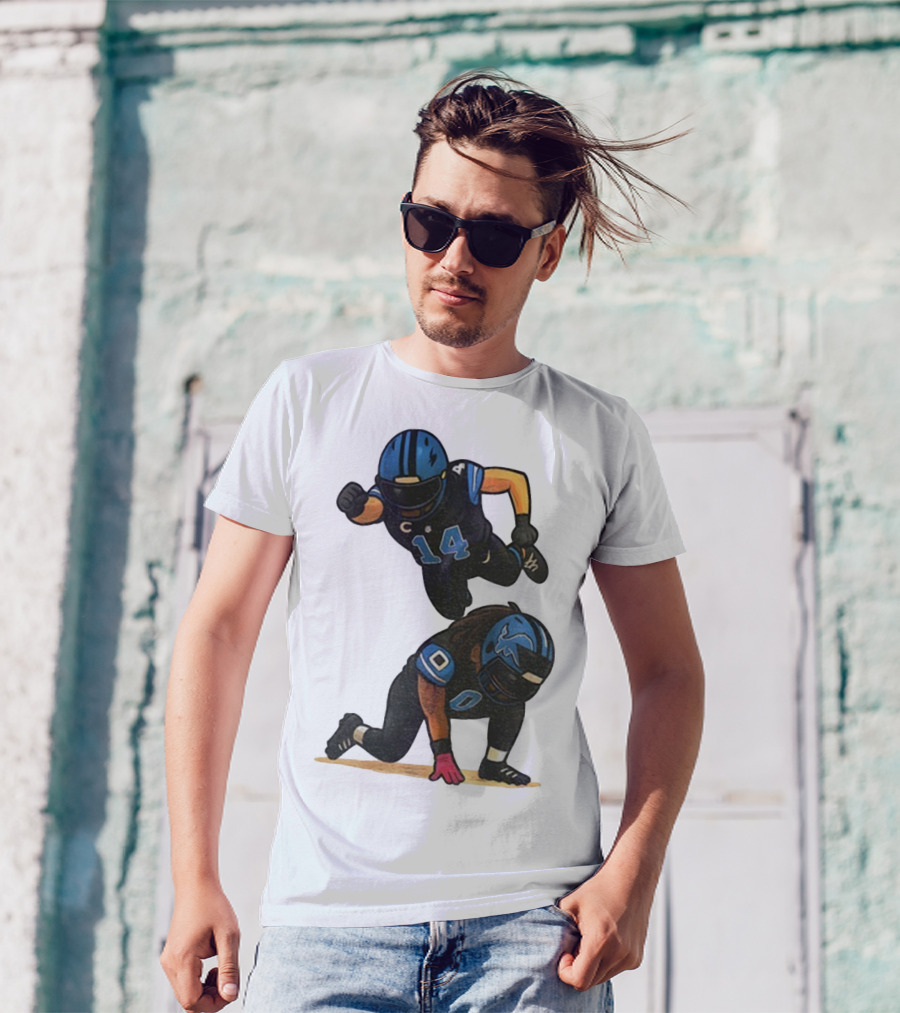 Amon Ra St. Brown Jahmyr Gibbs 14 00 Blue Black Football Celebration T-Shirt