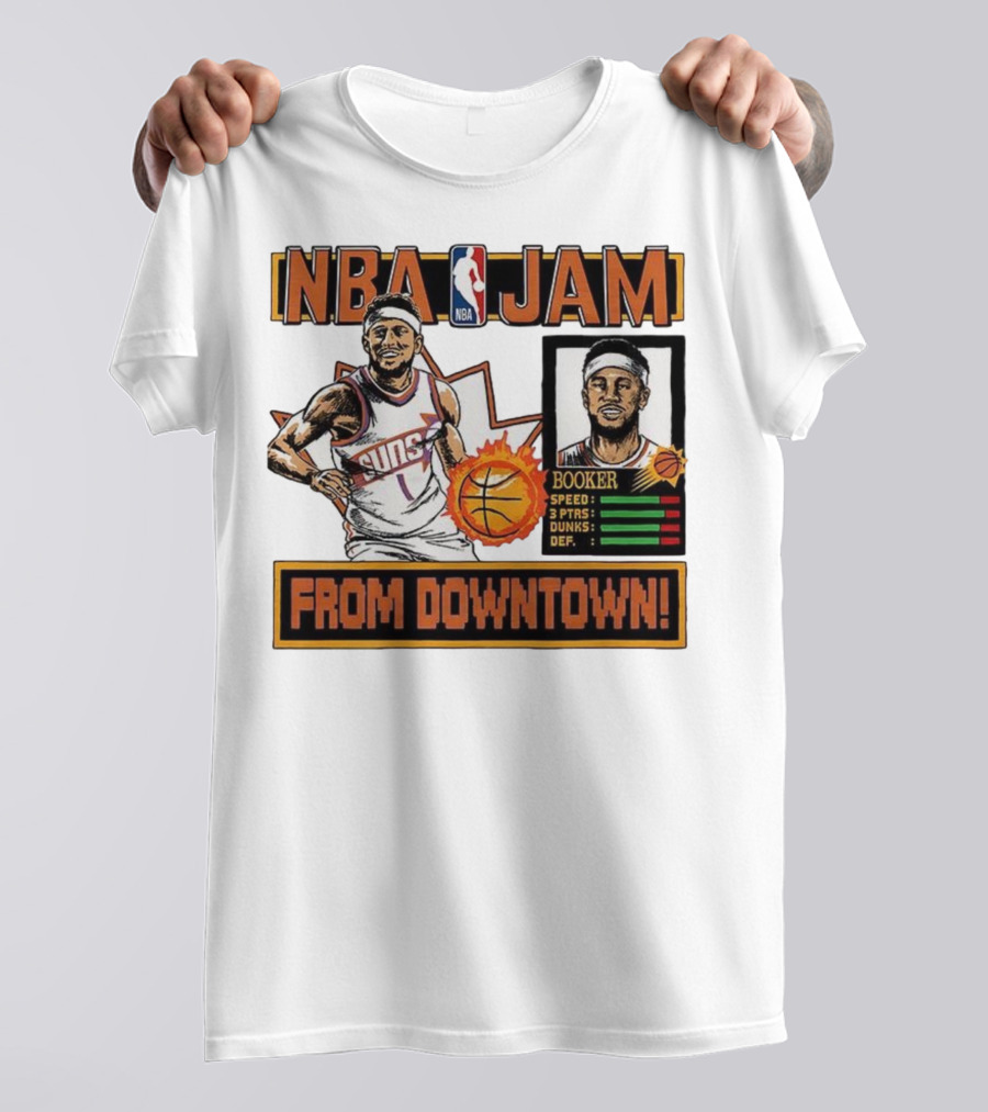 NBA Jam Devin Booker Suns From Downtown Classic Video Game T-Shirt