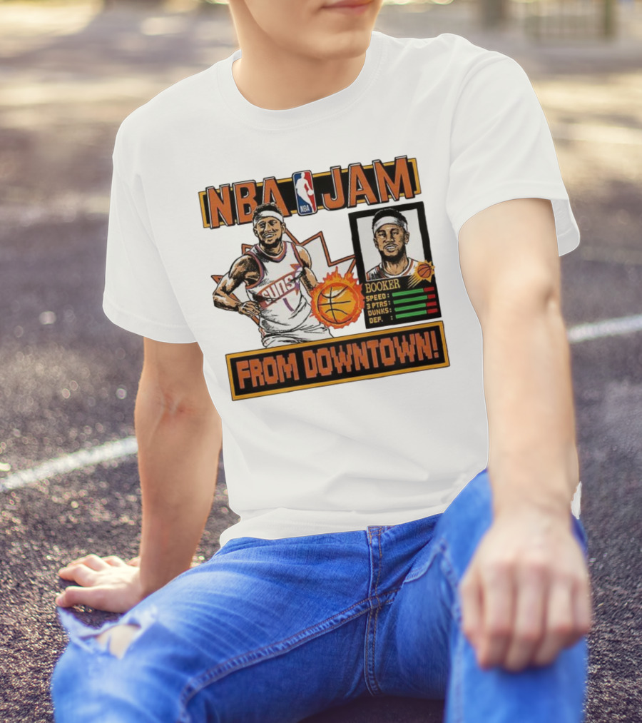 NBA Jam Devin Booker Suns From Downtown Classic Video Game T-Shirt