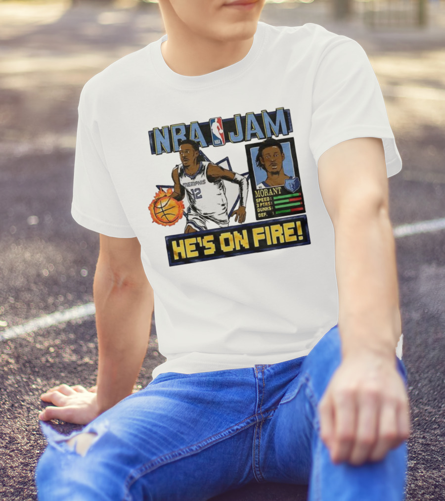 Ja Morant NBA Jam Memphis Grizzlies He's On Fire Classic Video Game Style T-Shirt