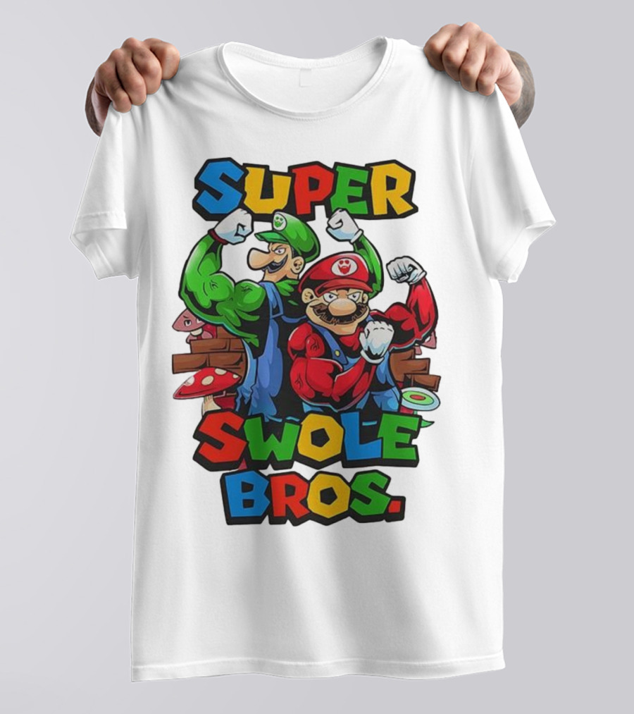 Super Swole Bros Classic Video Game Character Gym Lover Strong Cartoon Bros T-Shirt