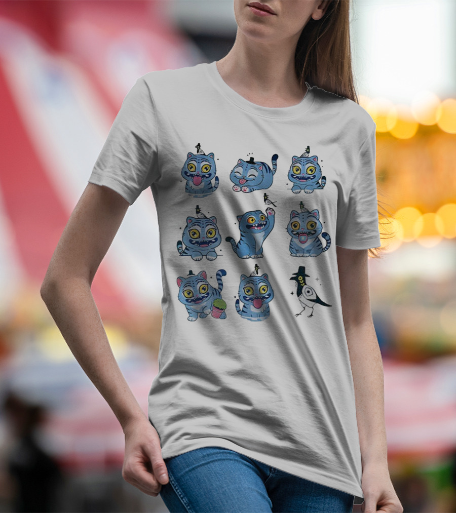 Tiger And Bird Cartoon Kpop Saja Boys Cute Expressions T-Shirt