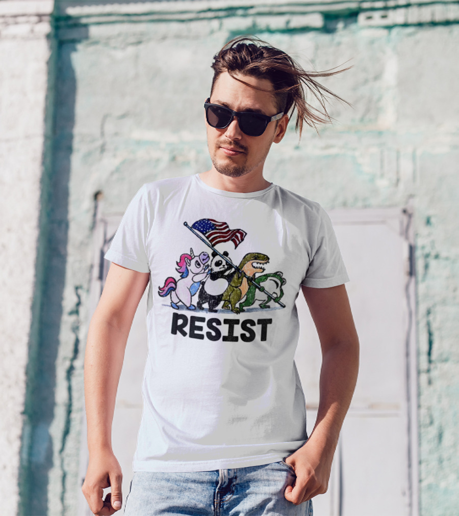 Unicorn Panda Alligator Frog Resist American Flag Political Statement T-Shirt