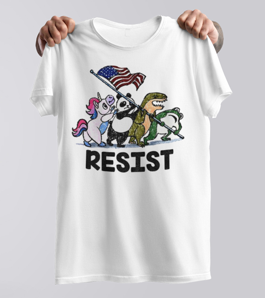 Unicorn Panda Alligator Frog Resist American Flag Political Statement T-Shirt