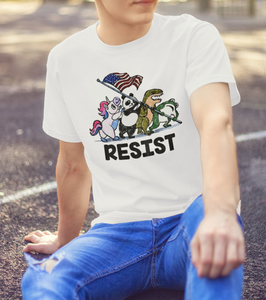Unicorn Panda Alligator Frog Resist American Flag Political Statement T-Shirt
