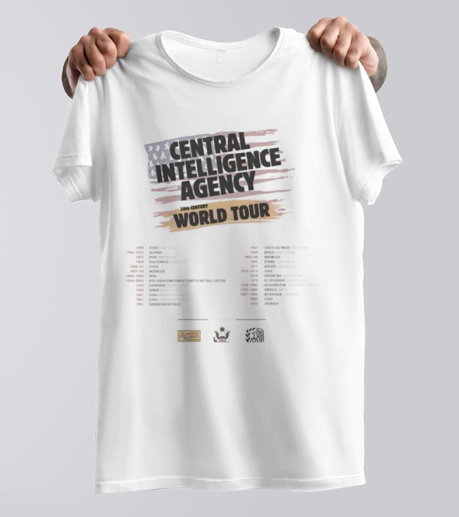 Central Intelligence Agency World Tour Parody With American Flag Mock Concert Dates T-Shirt