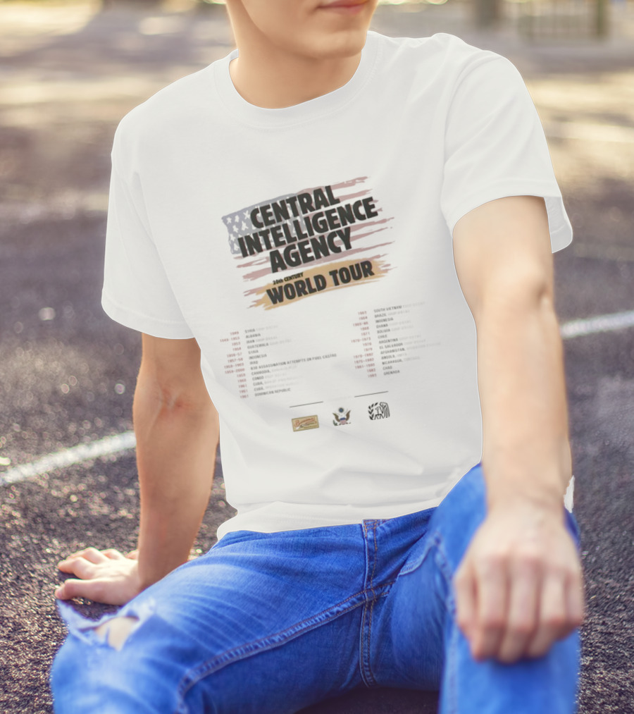 Central Intelligence Agency World Tour Parody With American Flag Mock Concert Dates T-Shirt