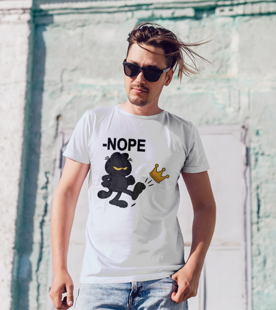 NOPE Black Cat Kicking Crown No Kings In America T-Shirt