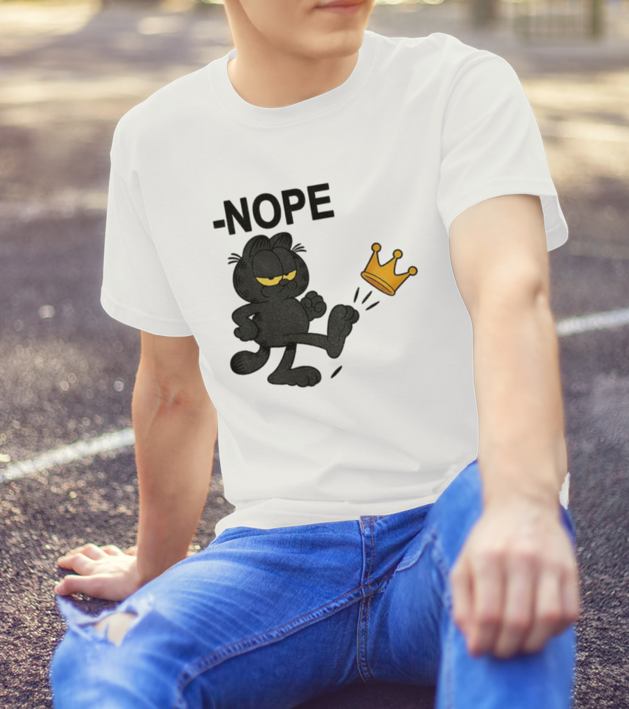 NOPE Black Cat Kicking Crown No Kings In America T-Shirt