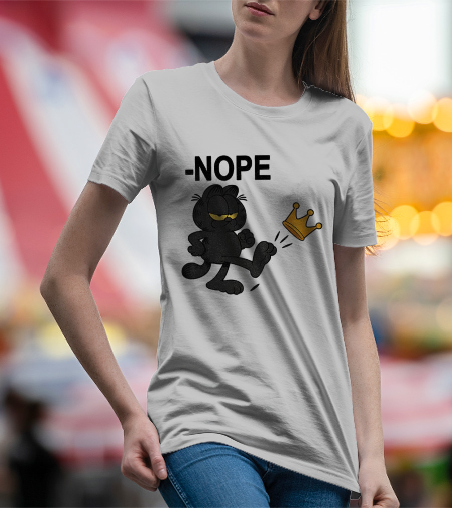 NOPE Black Cat Kicking Crown No Kings In America T-Shirt