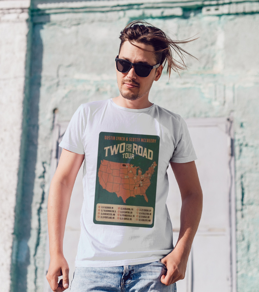 Dustin Lynch Scotty McCreery Two For The Road Tour 2025 US Map And Dates T-Shirt