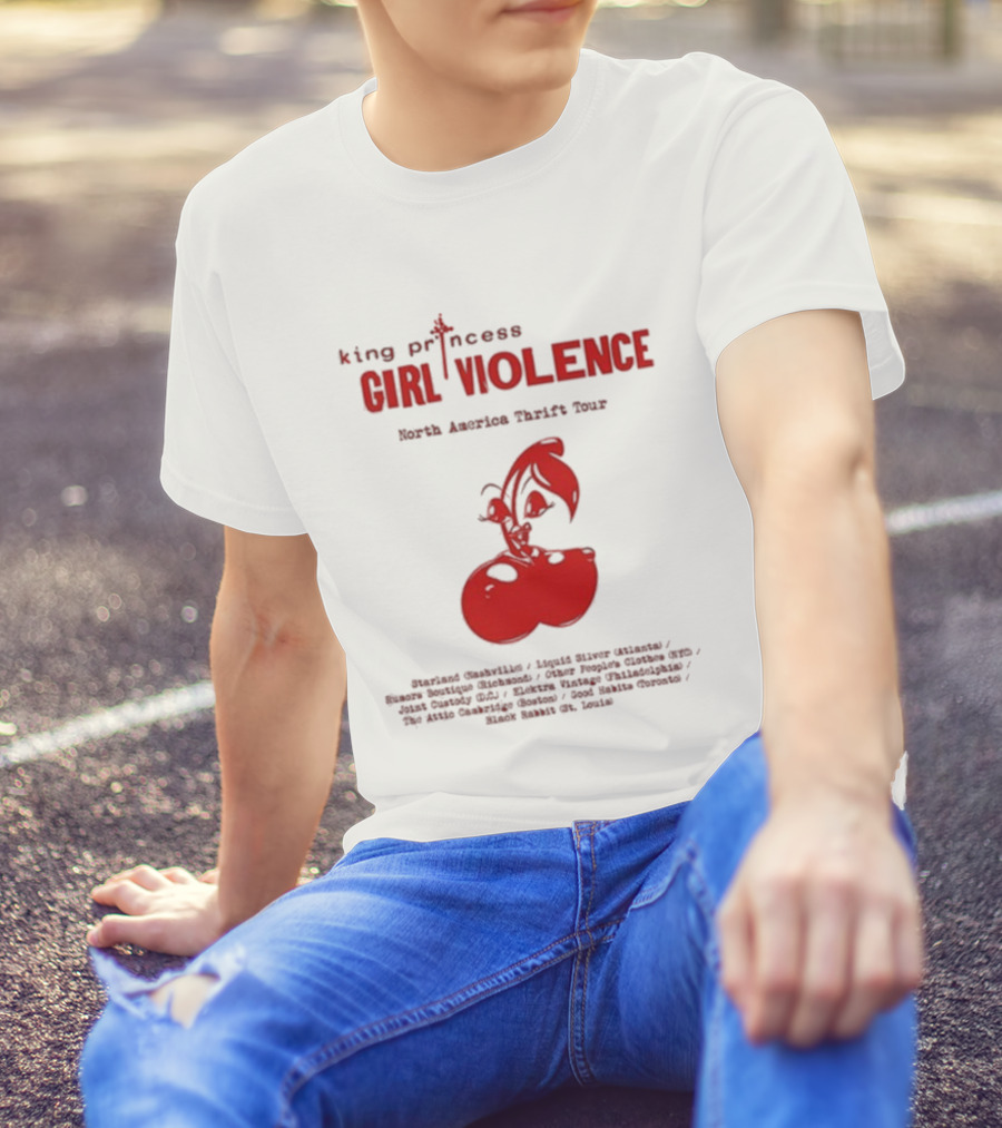 King Princess Girl Violence North America Thrift Tour Cherry Dates 2025 T-Shirt