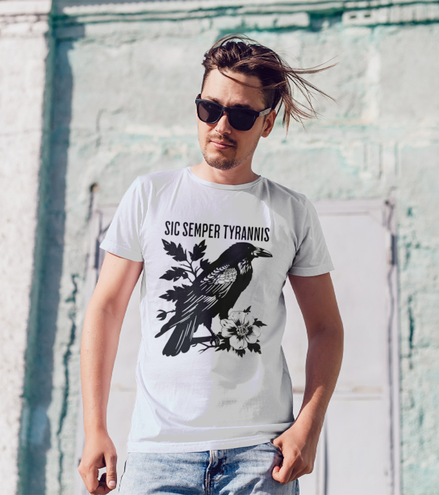 Sic Semper Tyrannis Raven With Leaves Graphic T-Shirt