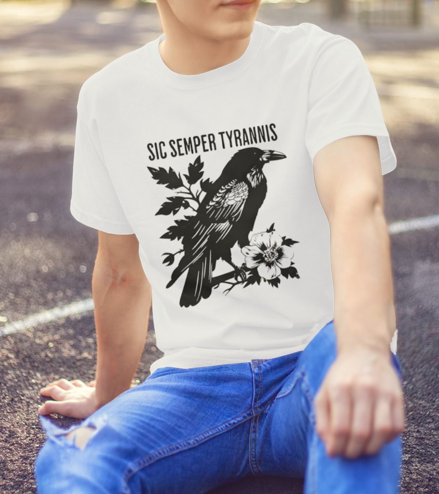 Sic Semper Tyrannis Raven With Leaves Graphic T-Shirt