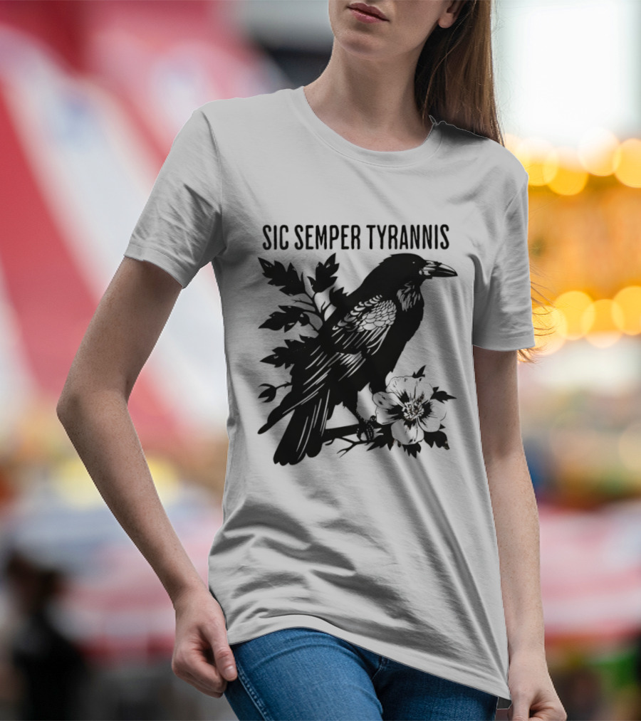 Sic Semper Tyrannis Raven With Leaves Graphic T-Shirt