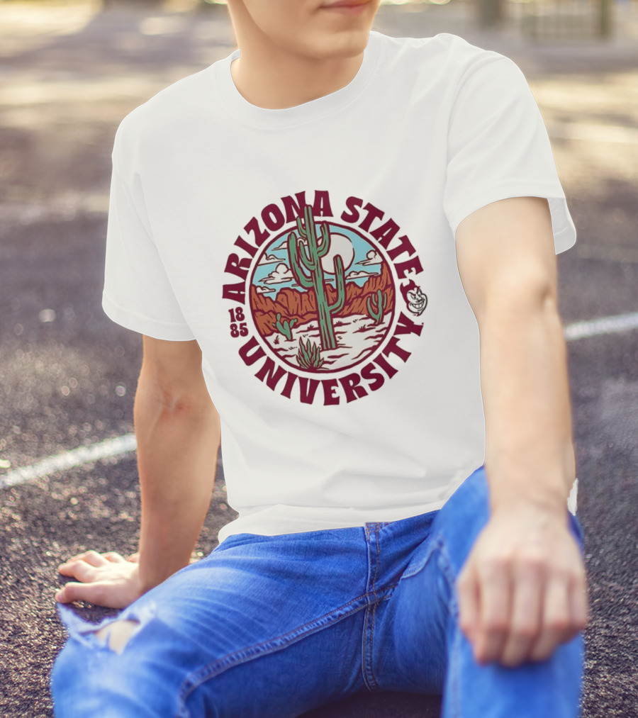 Arizona State University 1885 Desert Cactus Landscape Sun Moon Iconic Symbol T-Shirt