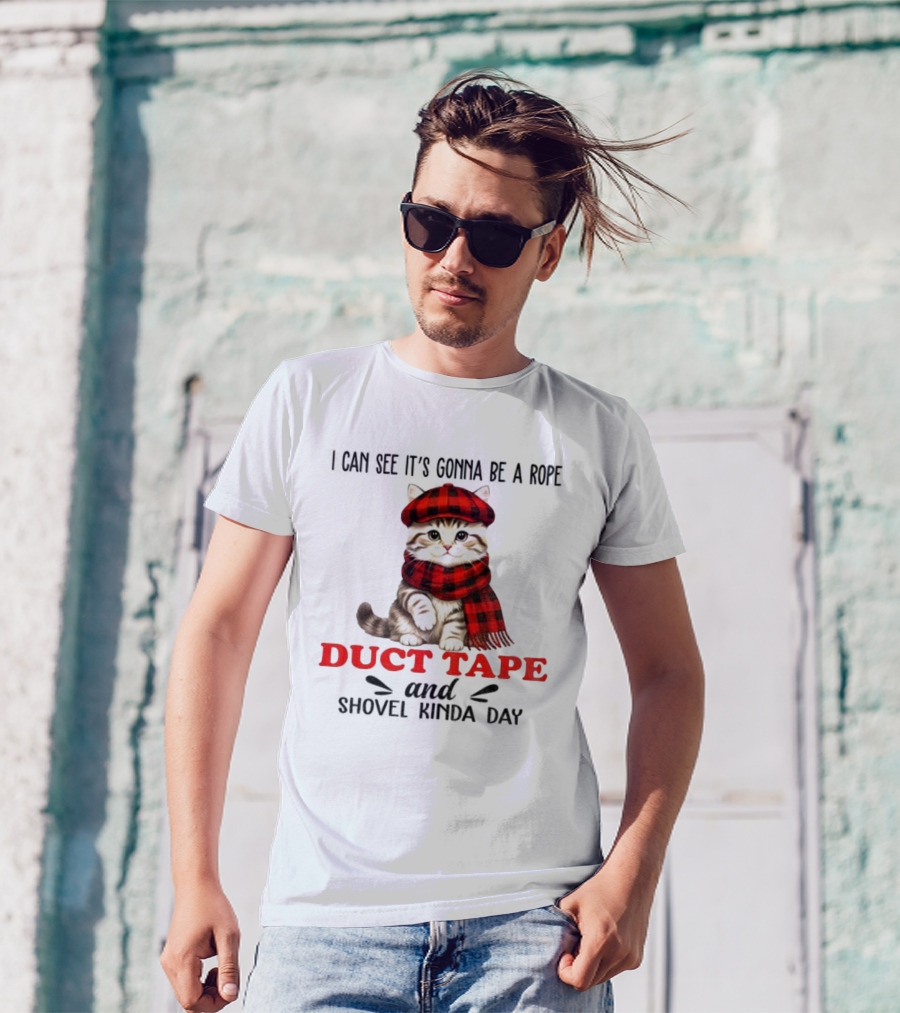 Cat In Red Plaid Hat Duct Tape Christmas T-Shirt