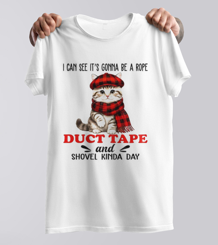 Cat In Red Plaid Hat Duct Tape Christmas T-Shirt