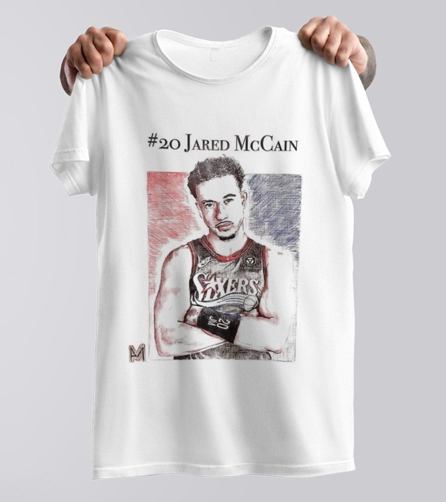 Jared McCain #20 Philadelphia 76ers Basketball Sketch T-Shirt