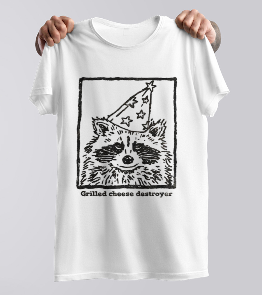 Raccoon Funny Wizard Hat Grilled Cheese Destroyer T-Shirt