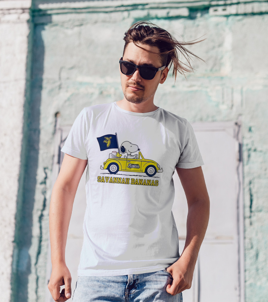 Snoopy Woodstock Driving Savannah Bananas Baseball Car T-Shirt