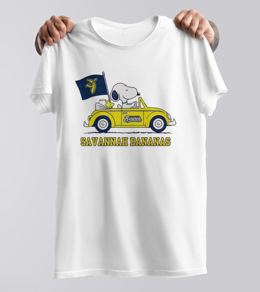 Snoopy Woodstock Driving Savannah Bananas Baseball Car T-Shirt