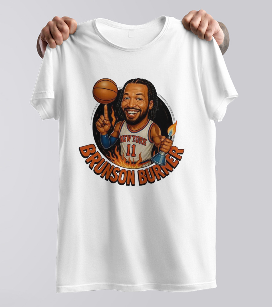 New York Knicks Brunson Burner Cartoon With Basketball And Flames T-Shirt