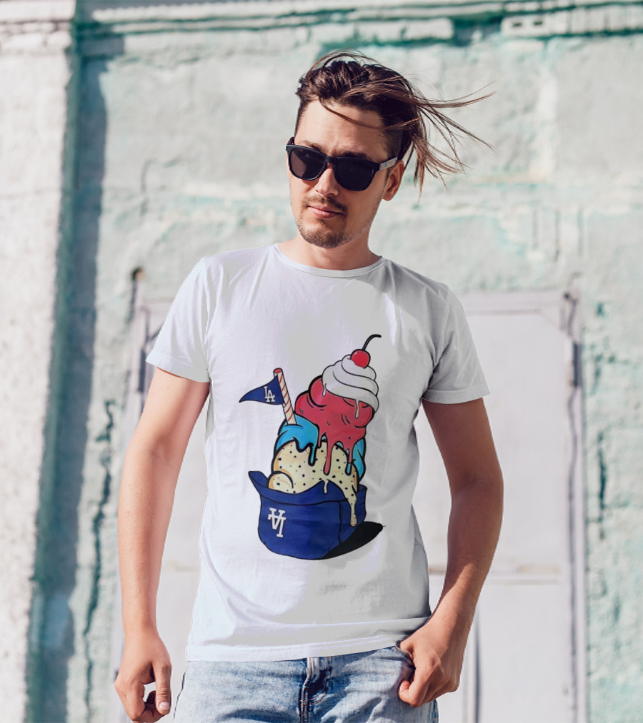 Los Angeles Dodgers Ice Cream Helmet LA Baseball Game Day Treat T-Shirt