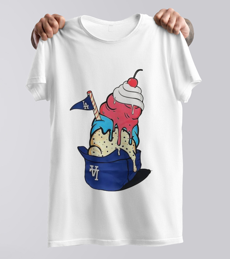Los Angeles Dodgers Ice Cream Helmet LA Baseball Game Day Treat T-Shirt