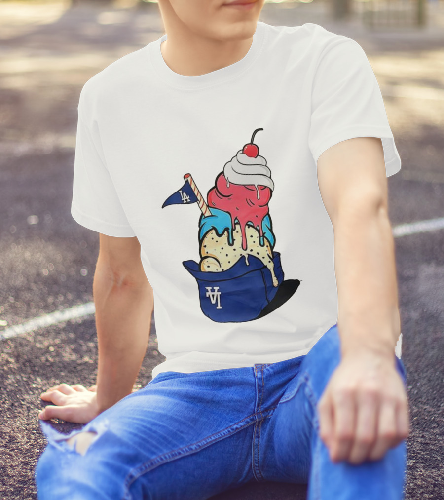 Los Angeles Dodgers Ice Cream Helmet LA Baseball Game Day Treat T-Shirt