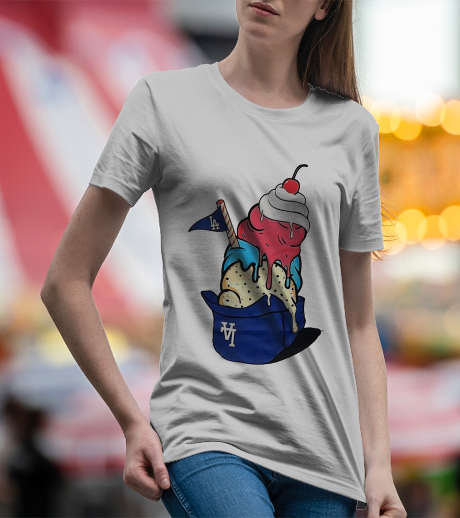 Los Angeles Dodgers Ice Cream Helmet LA Baseball Game Day Treat T-Shirt