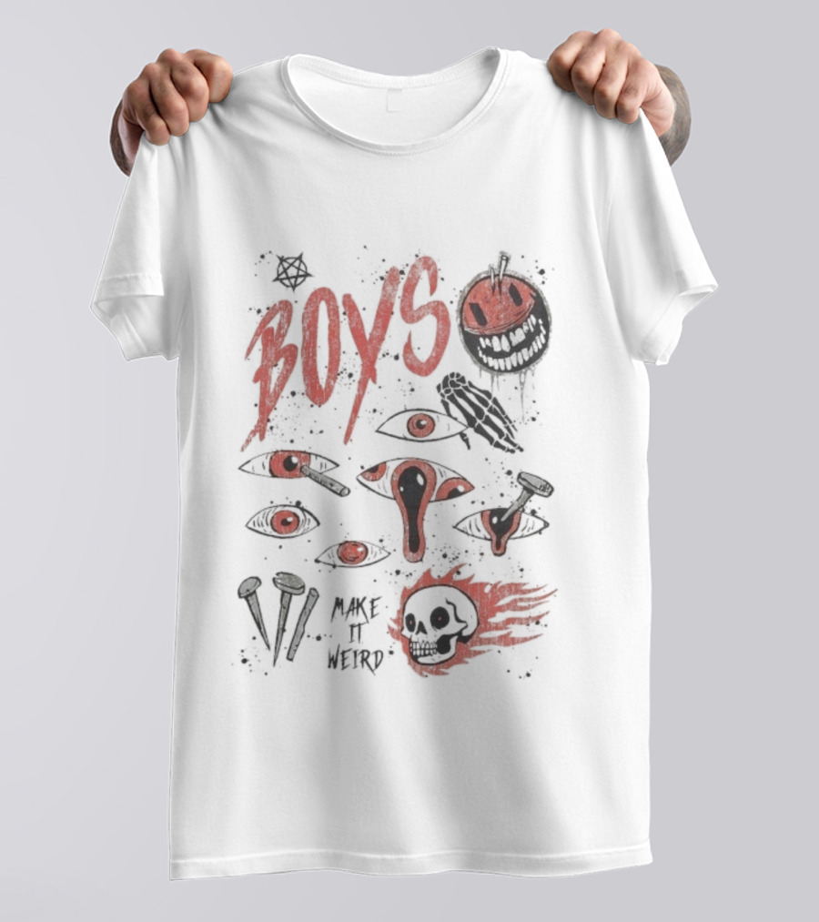 Boys Make It Weird Red Eyes And Skull Design T-Shirt