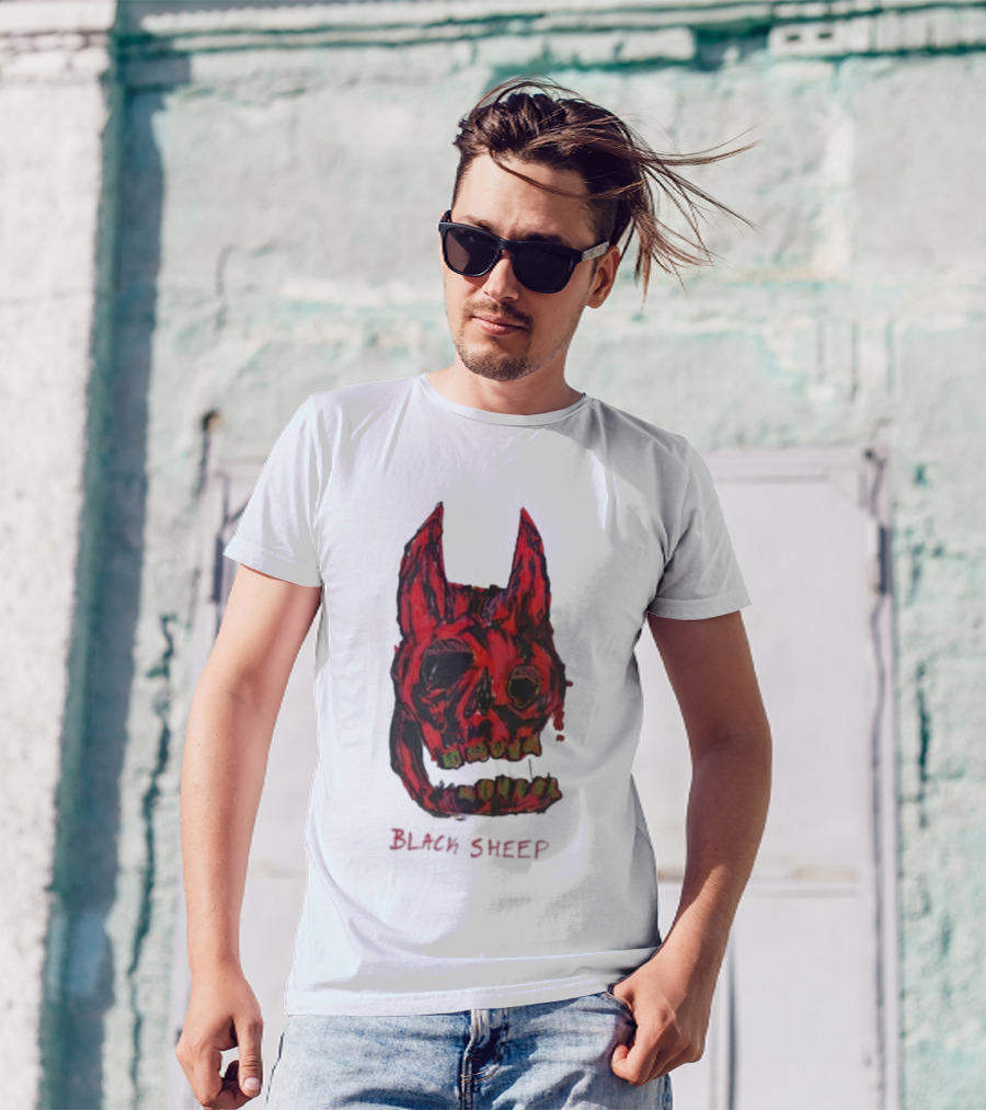 Caskey Black Sheep Skull Red Demon Mask T-Shirt