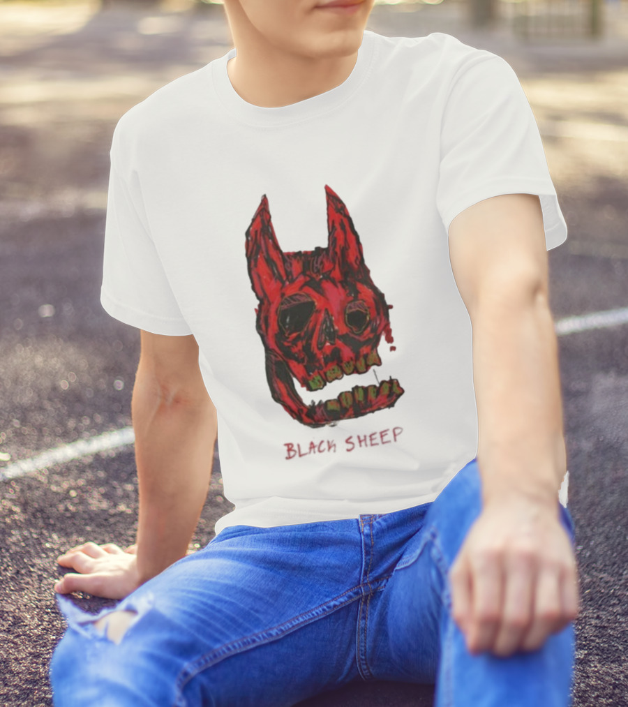 Caskey Black Sheep Skull Red Demon Mask T-Shirt