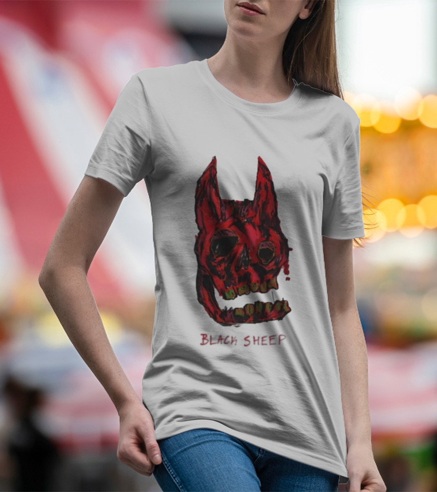 Caskey Black Sheep Skull Red Demon Mask T-Shirt