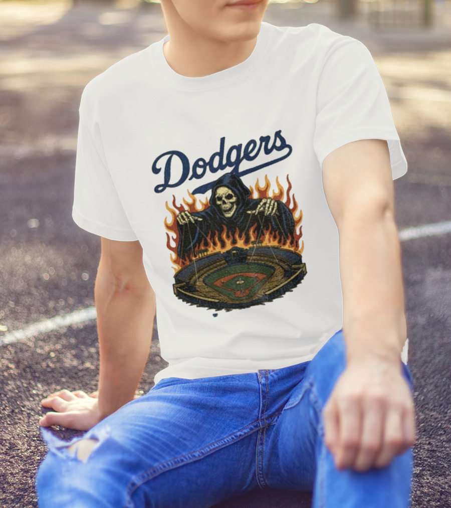 Dodgers Grim Reaper Over Baseball Stadium Fire Swea T-Shirt