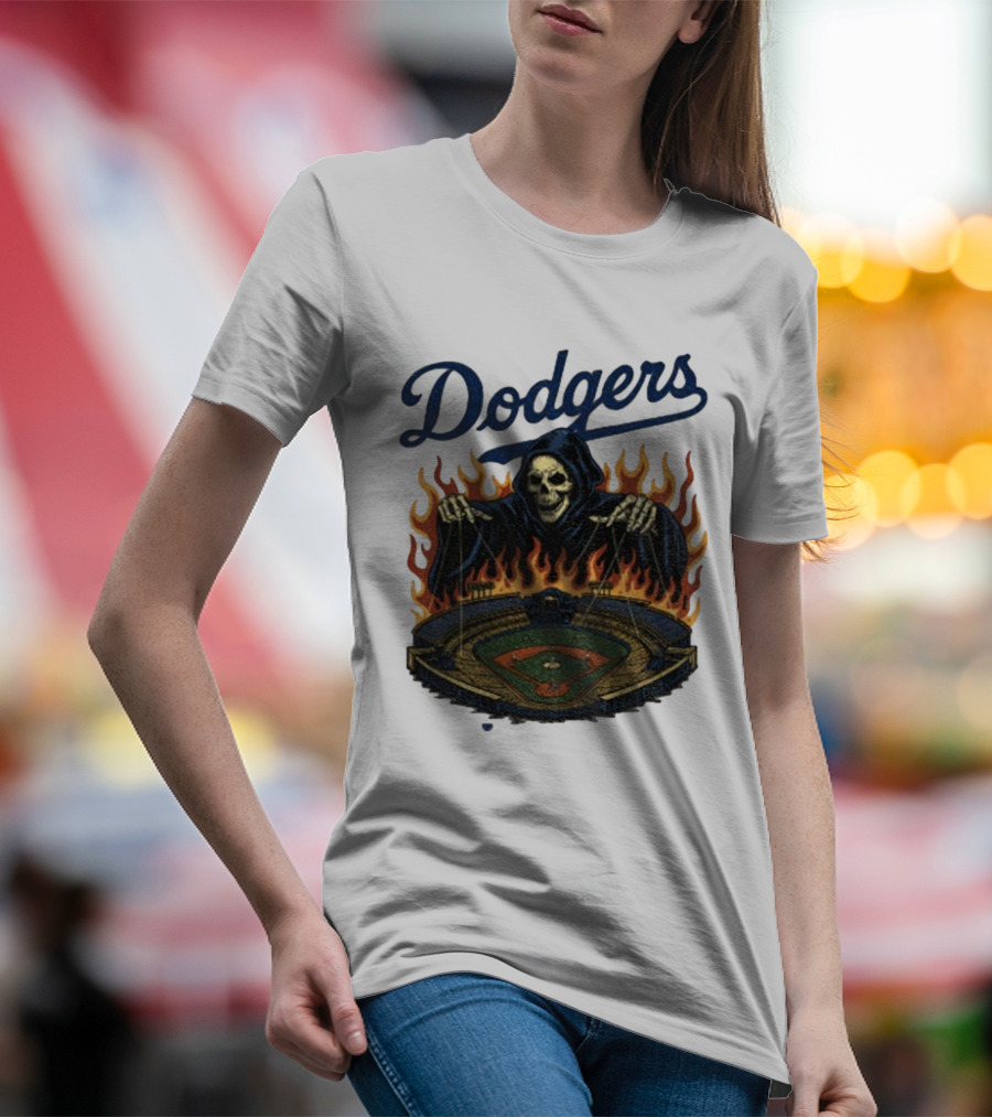 Dodgers Grim Reaper Over Baseball Stadium Fire Swea T-Shirt