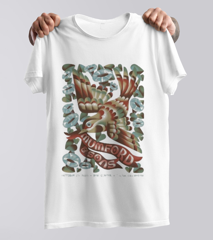 Mumford And Sons Oct 25 2025 BOK Center Tulsa Oklahoma Concert Bird Tattoo Style T-Shirt