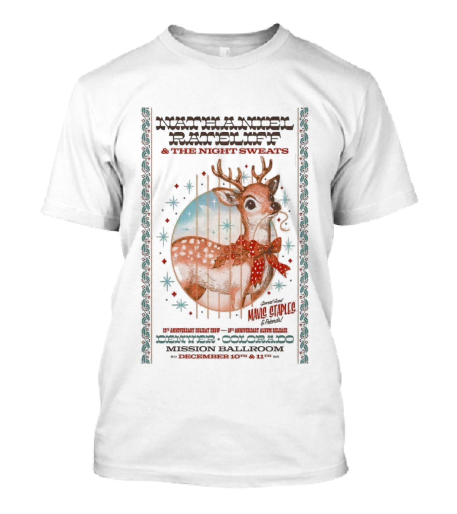 Nathaniel Rateliff Night Sweats Dec 10 11 2025 Mission Ballroom Denver CO Fawn And Deer Bolo Tie T-Shirt