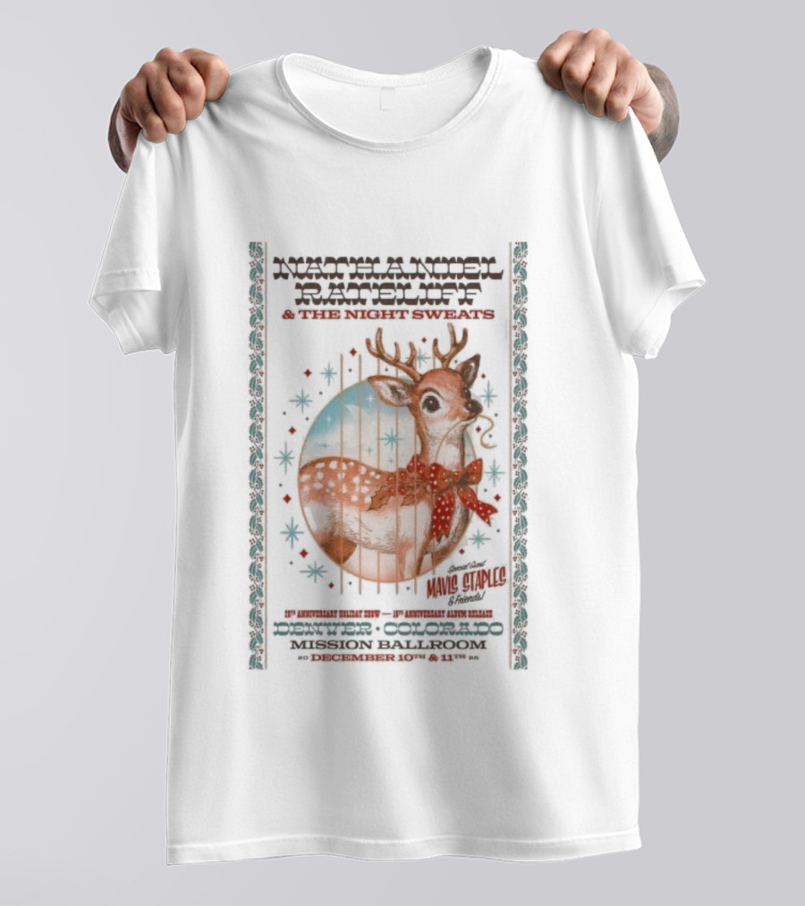 Nathaniel Rateliff Night Sweats Dec 10 11 2025 Mission Ballroom Denver CO Fawn And Deer Bolo Tie T-Shirt
